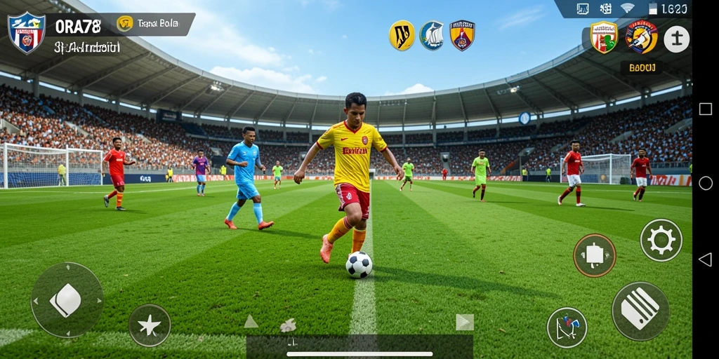 Screenshot utama ORA78 menampilkan aksi sepak bola yang mendebarkan.