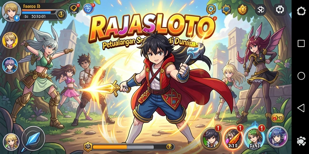 Tampilan gameplay RAJASLOTO yang menakjubkan dengan aksi karakter Anime.