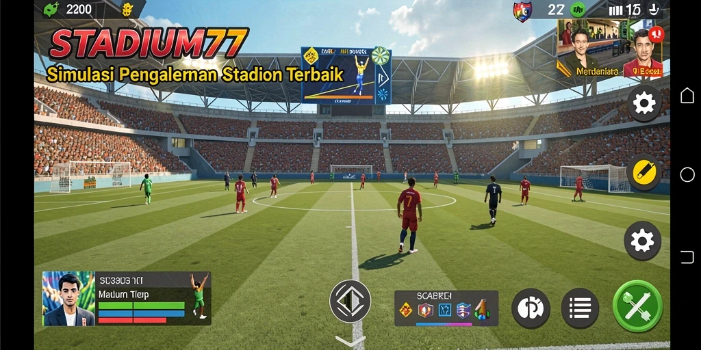 Tampilan gameplay menarik dalam STADIUM77 yang menunjukkan pengelolaan stadion.