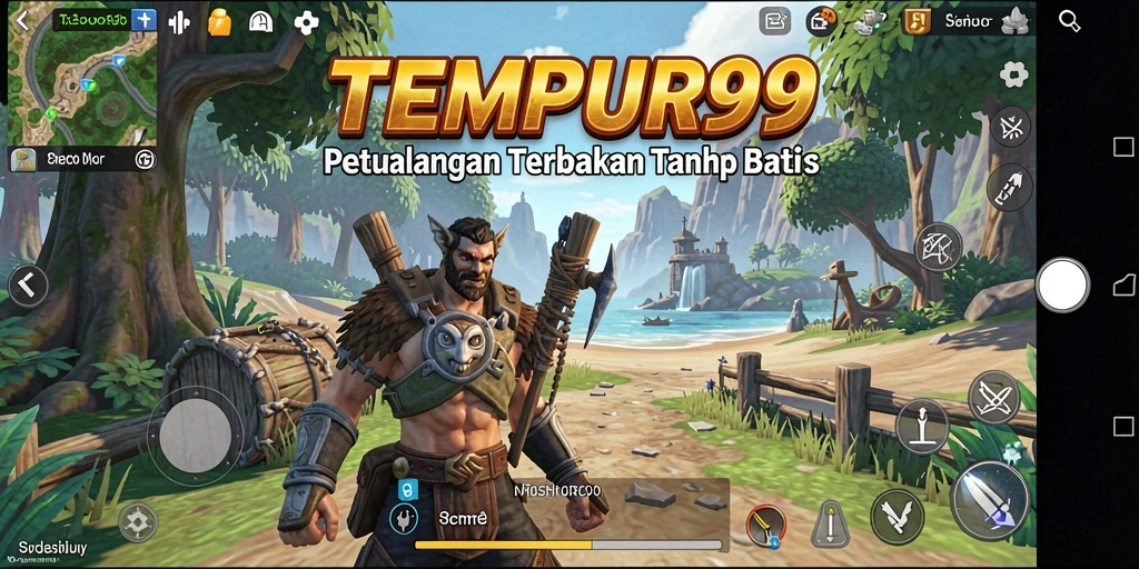 Screenshot gameplay TEMPUR99 yang menunjukkan dunia terbuka yang luas.