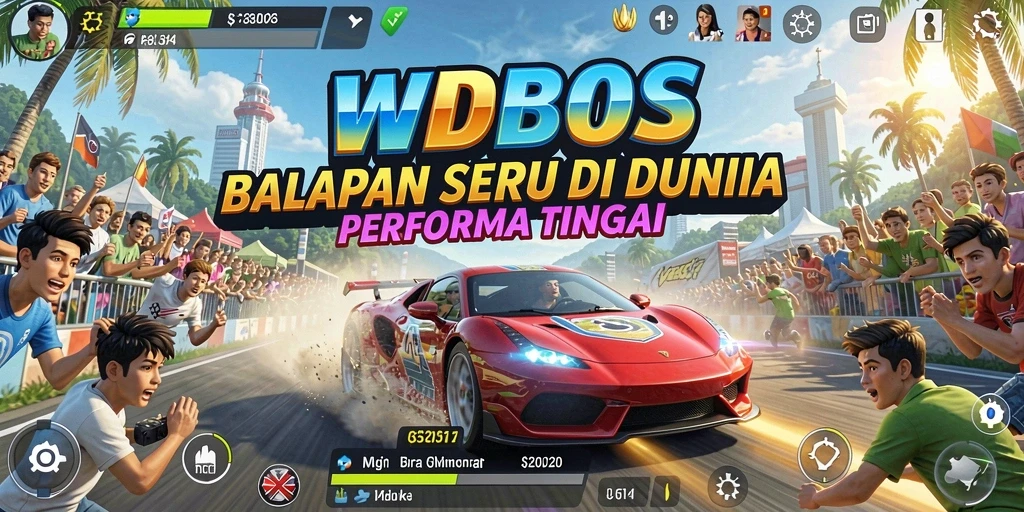 Tampilan gameplay WDBOS dengan balapan seru dan mobil cepat.