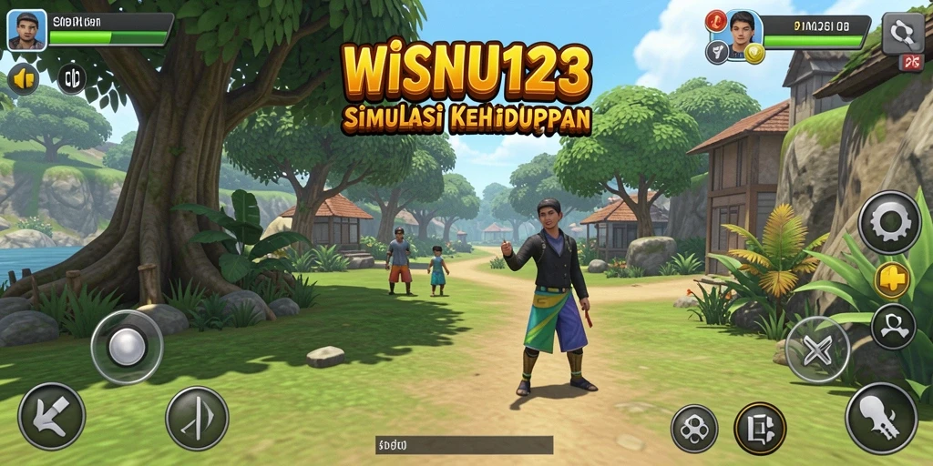 Tampilan gameplay WISNU123 dengan interaksi karakter dan lingkungan.
