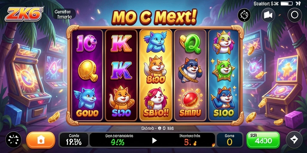 Screenshot ZK6 menampilkan gameplay Slot yang seru dan penuh warna.